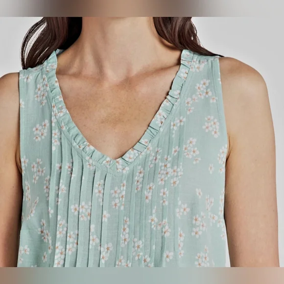 Market & Spruce Mint Green Floral V-Neck Top, Size Small - Picture 4 of 5